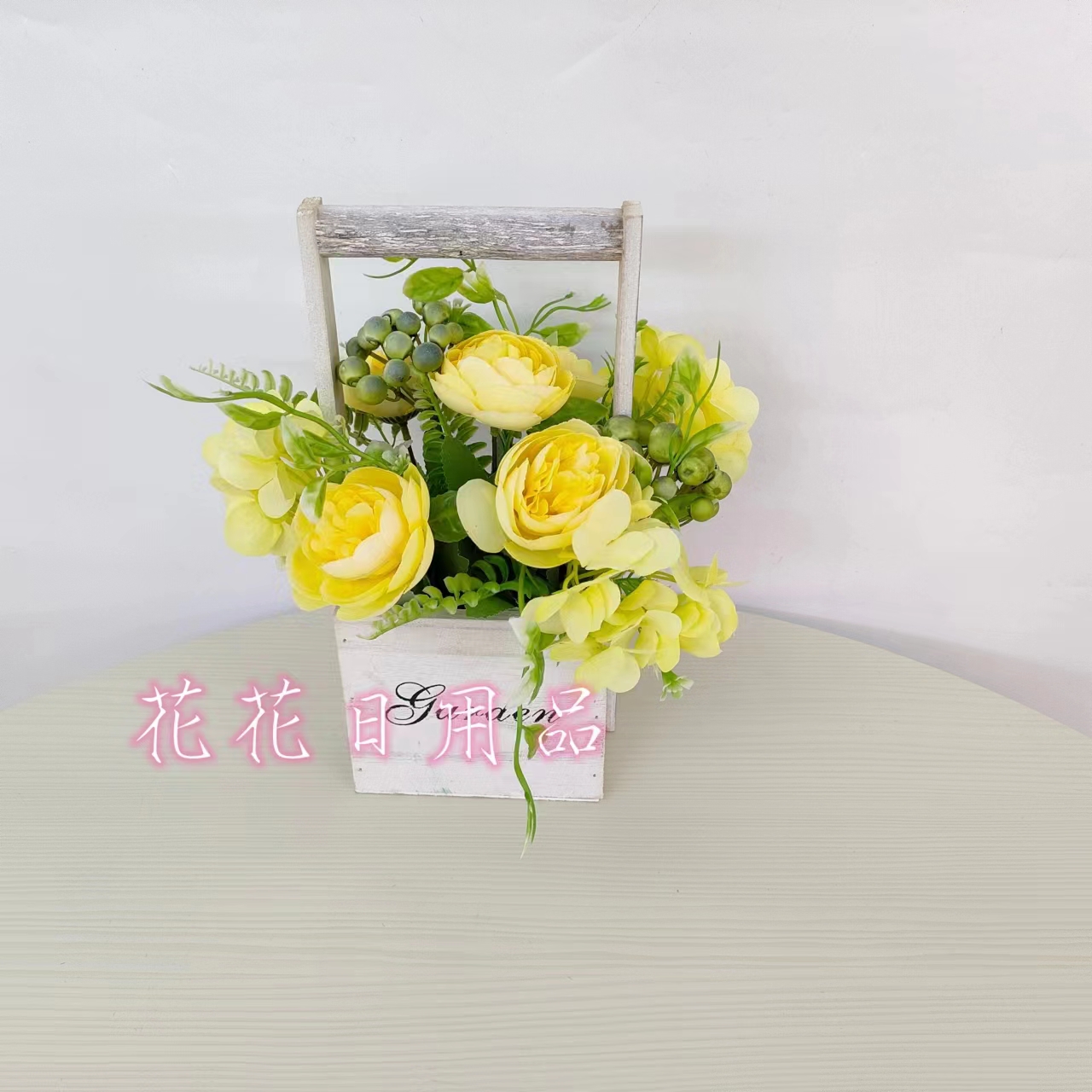 仿真花假花盆景木头盒子花苞野果壁挂摆件装饰品详情4