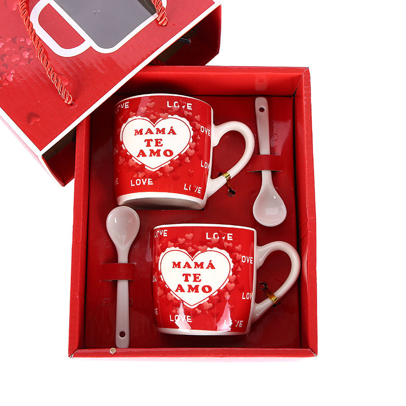 西语母亲节杯咖啡杯马克杯陶瓷杯双杯早餐杯牛奶杯带手提袋FELIZ DIA MAMA MUG 