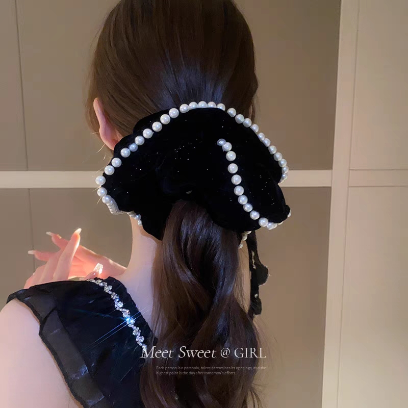 French retro pearl large intestine hair band for women 2023 new style, hair tie, hair band, high-end look, hair flower and headwear, Xinyang details Picture