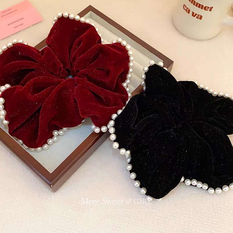 French retro pearl large intestine hair band for women 2023 new style, hair tie, hair band, high-end look, hair flower and headwear, Xinyang
