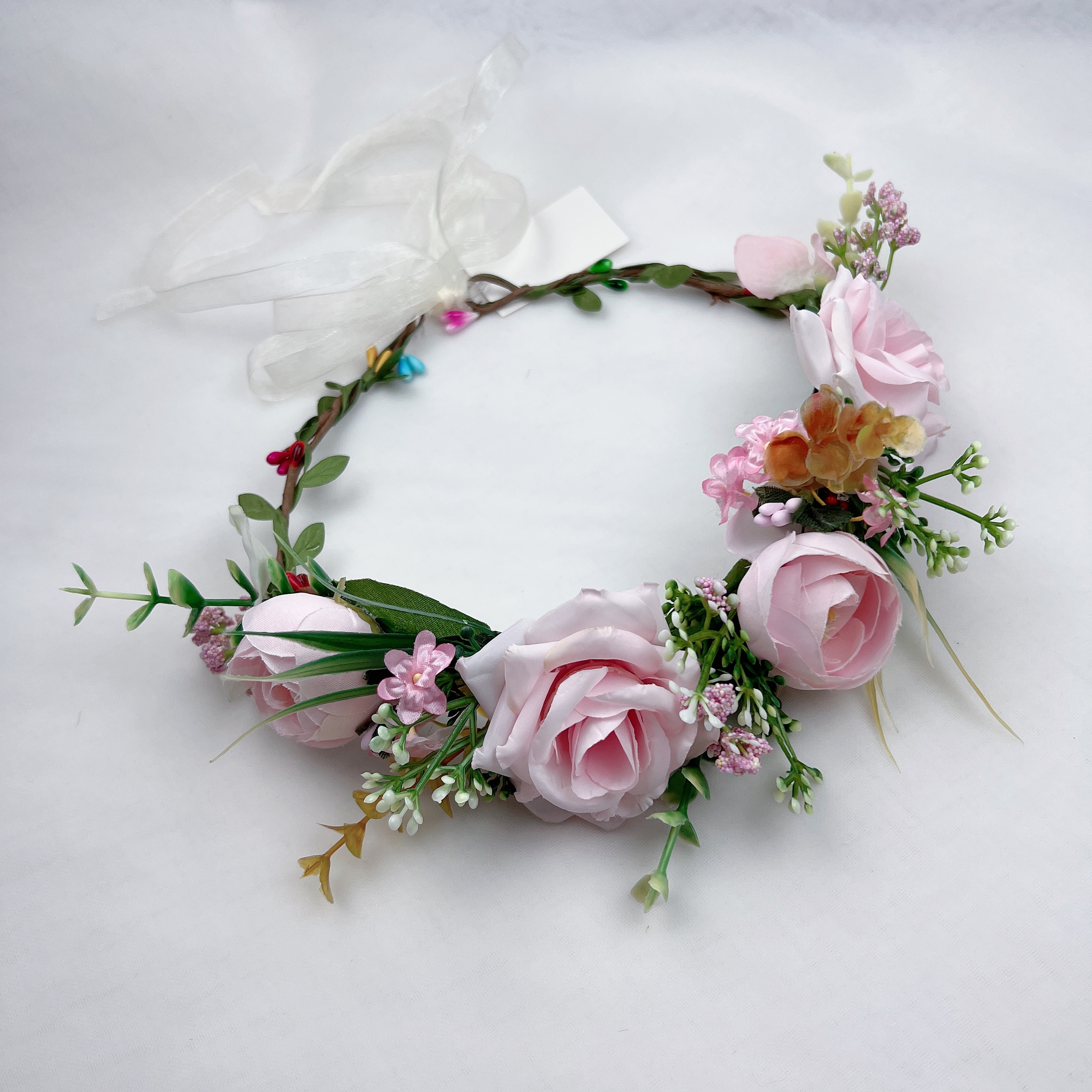 嘉兰花环 工厂原创2023新款新娘伴娘花环简约森系仿真花花环头饰花仙子 儿童表演拍照发箍详情1