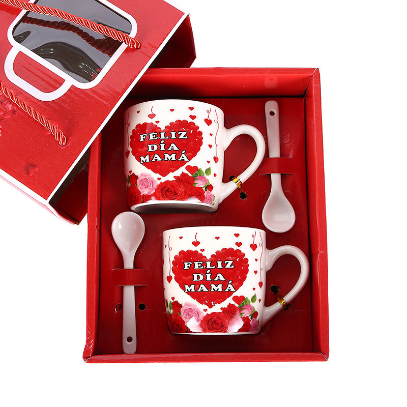 Spanish Mother's Day cup Coffee cup MUG Ceramic Cup Double Cup Breakfast Cup Milk Cup with handbag FELIZ DIA MAMA MUG details Picture