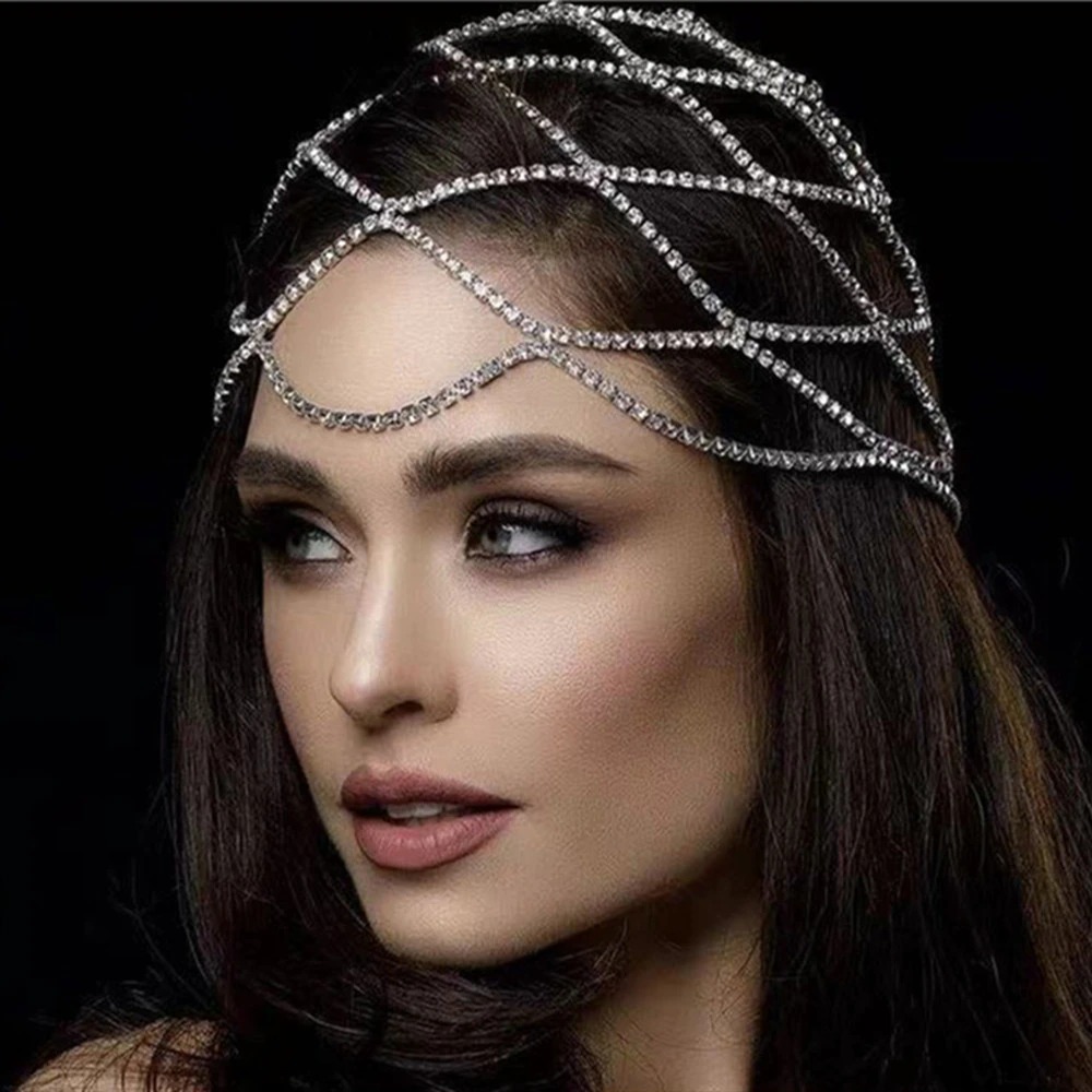 Hot New Accessories Mesh Rhinestone Hair Chain Exaggerated Temperament Multi-Layer Full Diamond Hair Chain Europe And The United States details Picture