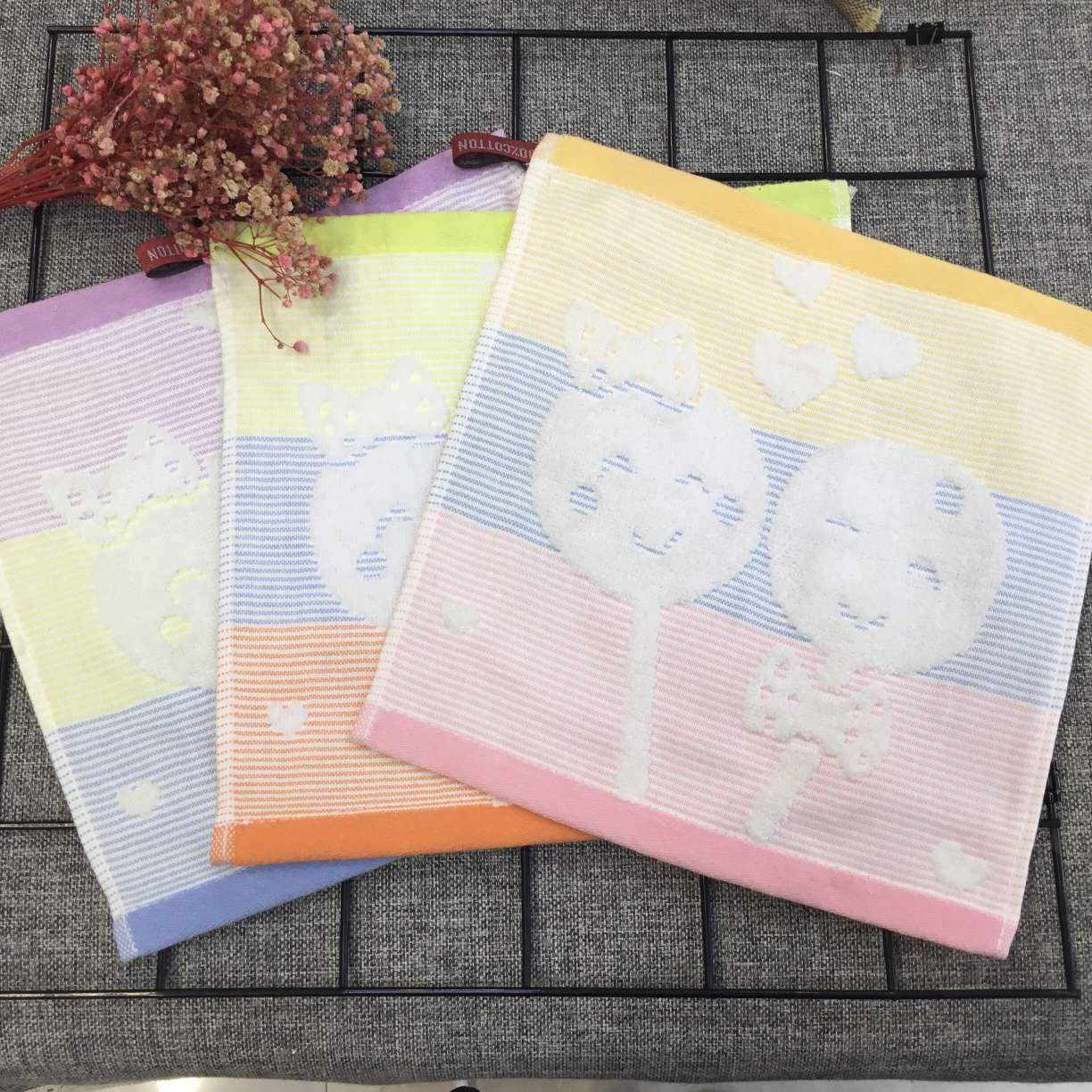 All-cotton square towels, gauze, untwisted children's face towels, cartoon square towels, 25*25cm, small towels for kindergartens detail image 14