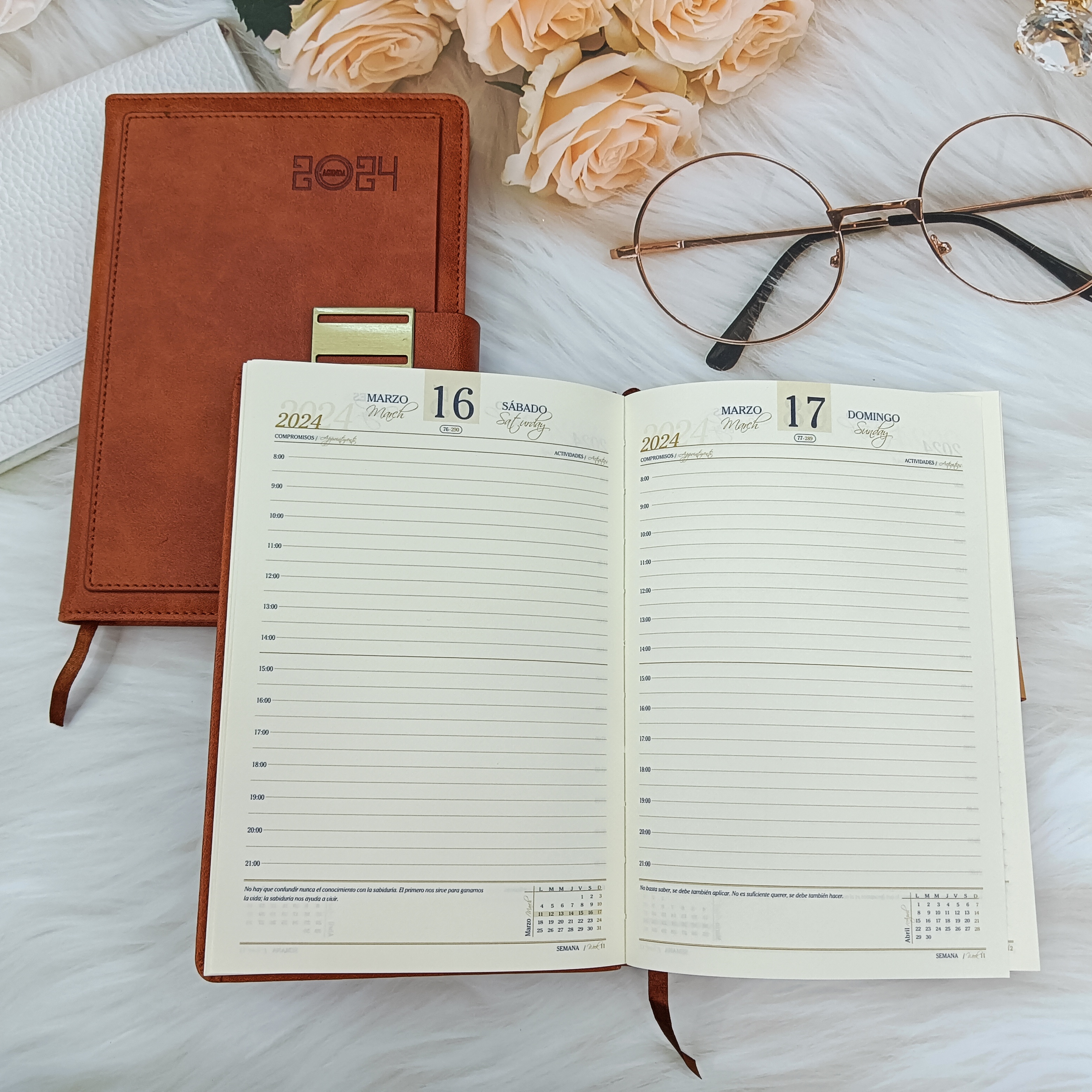 Didian Stationery, double-layer cover with buckle, 2024 calendar book, color-changing leather embossed, creative office and student supplies, available in Spanish, Arabic, French, Portuguese, etc. Customization is supported pic 2