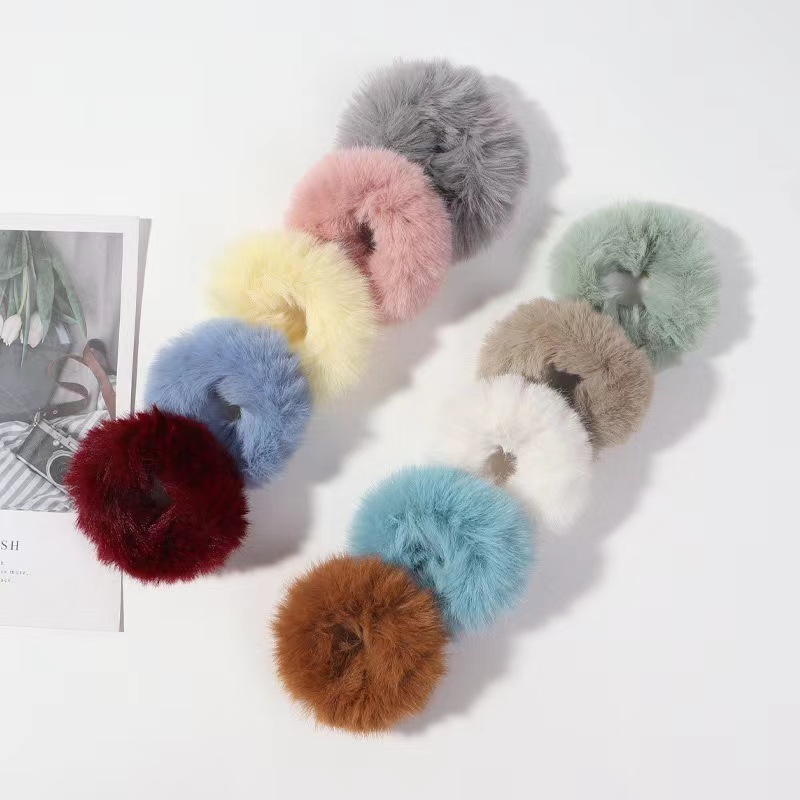 Solid-color plush hair bands, simple and versatile hair ties, autumn and winter plush hair ties, cute furry fur band hair accessories, Binhan accessories 2