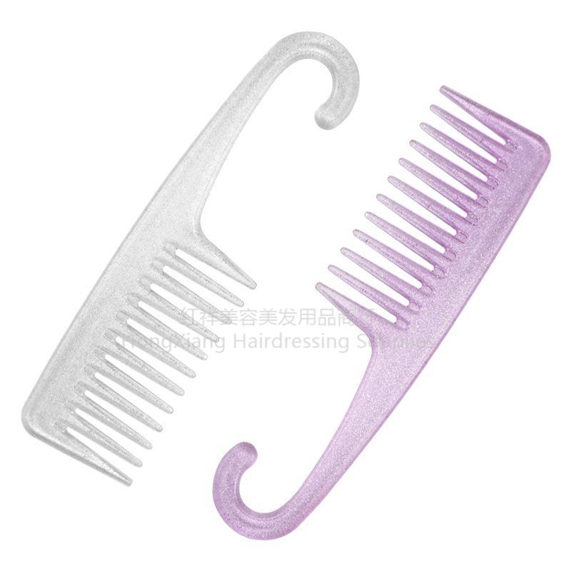 彩色透明/散粉宽齿梳/女士长发顺发/大齿梳塑料耐高温/金粉大弯梳细节图