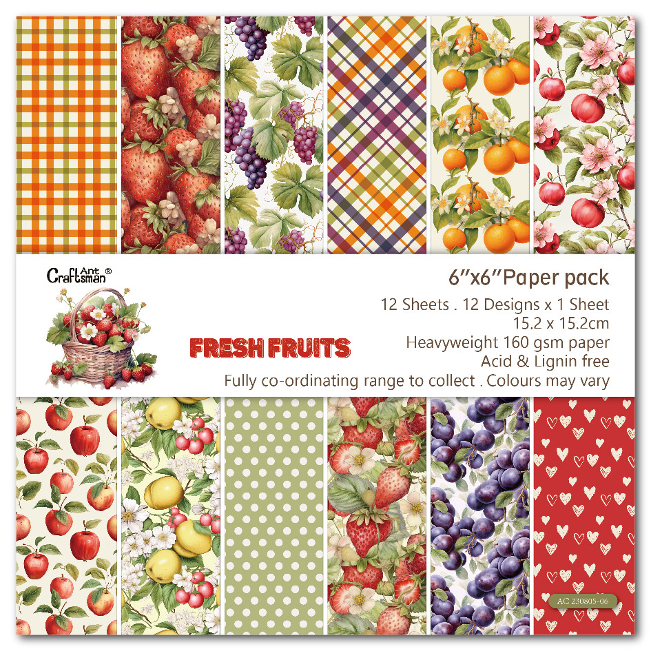Fresh Fruits Pattern Scrapbook Paper Pack, 6×6 Inch Decorative Paper for Journaling Card Making Paper Crafts  -12sheets  AC230805-06 Application Scenario