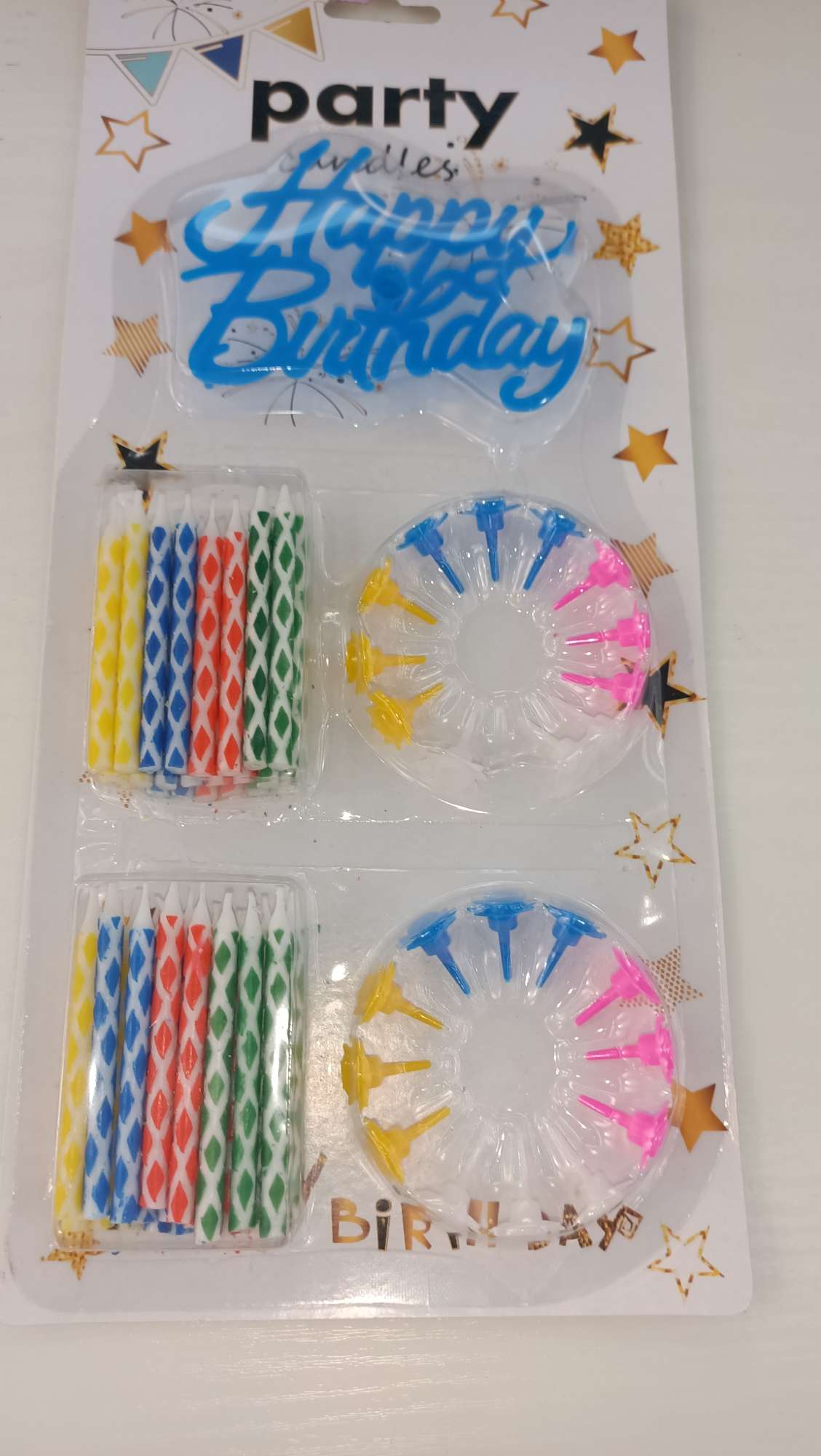 枫林2*24支钻石纹摆花英文插卡生日蜡烛