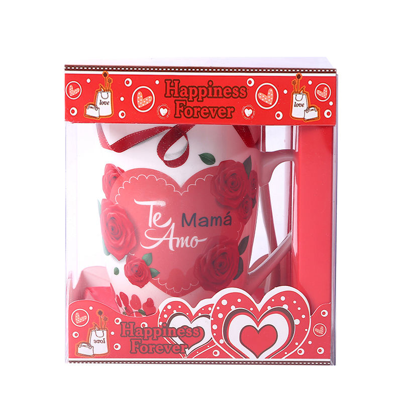 Spanish Mother's Day cup Coffee cup MUG Ceramic Cup Double Cup Breakfast Cup Milk Cup with handbag MAMA TE AMO MUG Specification image