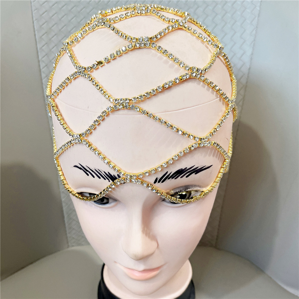 Hot New Accessories Mesh Rhinestone Hair Chain Exaggerated Temperament Multi-Layer Full Diamond Hair Chain Europe And The United States Specification drawing