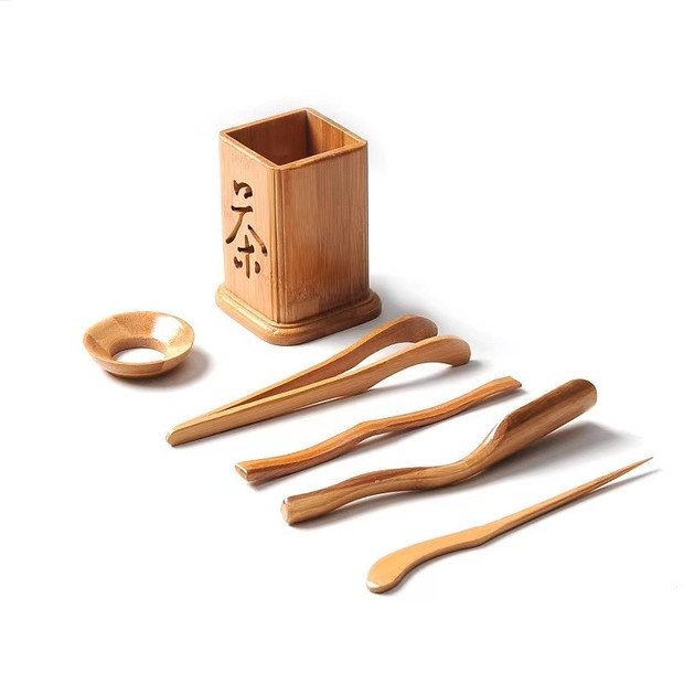 Bamboo tea clip spoon tea ceremony six gentlemen combination bamboo wooden tea set tea tray spare parts tea art