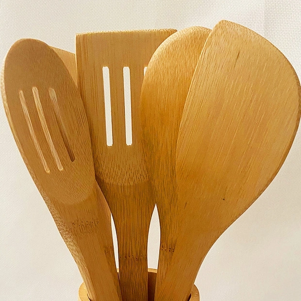 Jiehao Bamboo and Wood Long multi-functional storage bamboo tube, Special unpainted household cooking spatula and spoon set that doesn't occupy the pot detail image 5