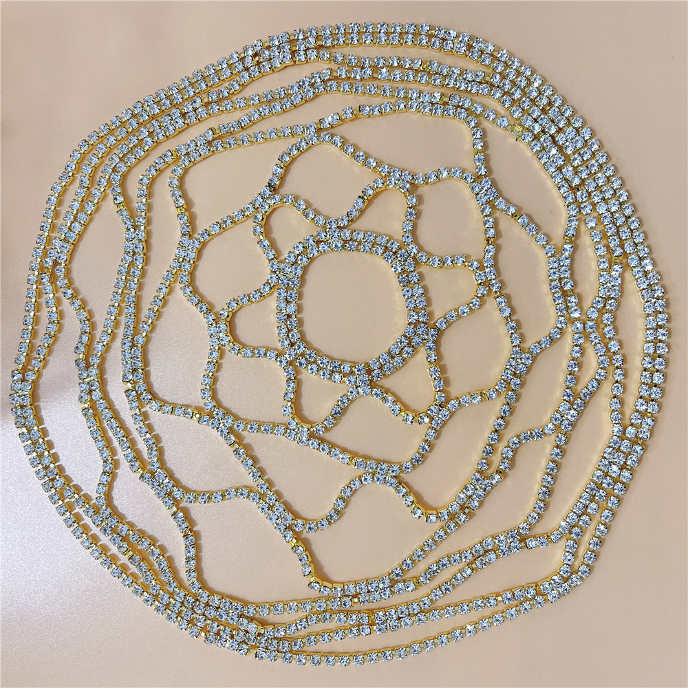Hot New Accessories Mesh Rhinestone Hair Chain Exaggerated Temperament Multi-Layer Full Diamond Hair Chain Europe And The United States Application Scenario