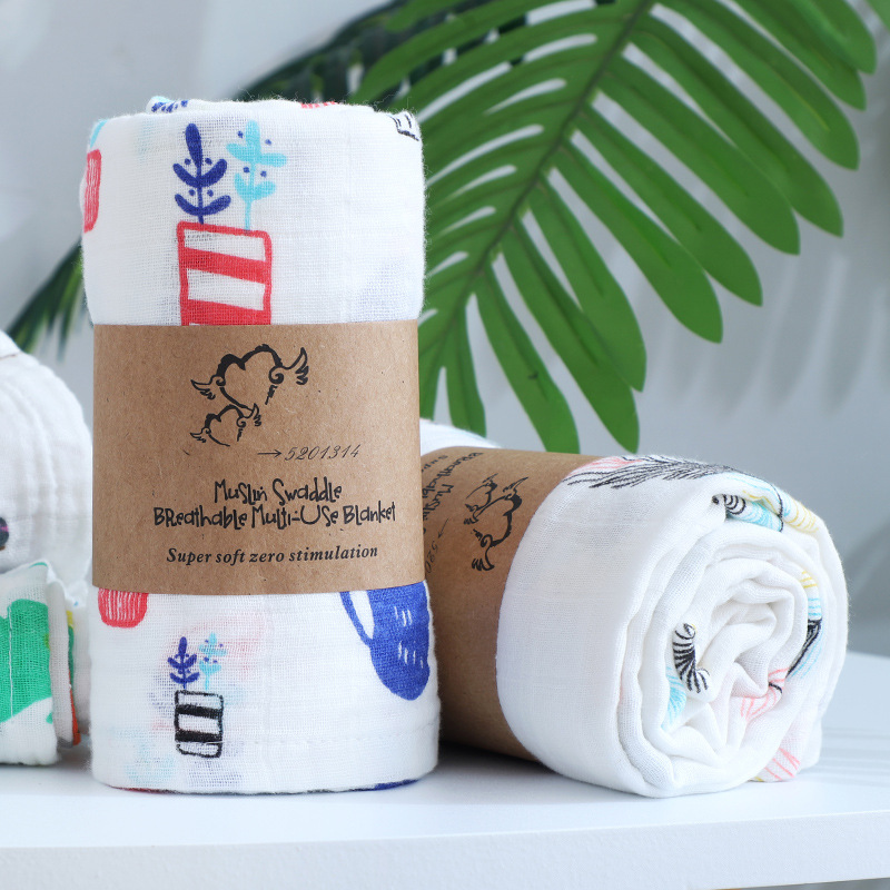 Bamboo cotton gauze baby wrap, muslin gauze cover, double-layer bamboo fiber blanket, all-cotton gauze waist seal packaging