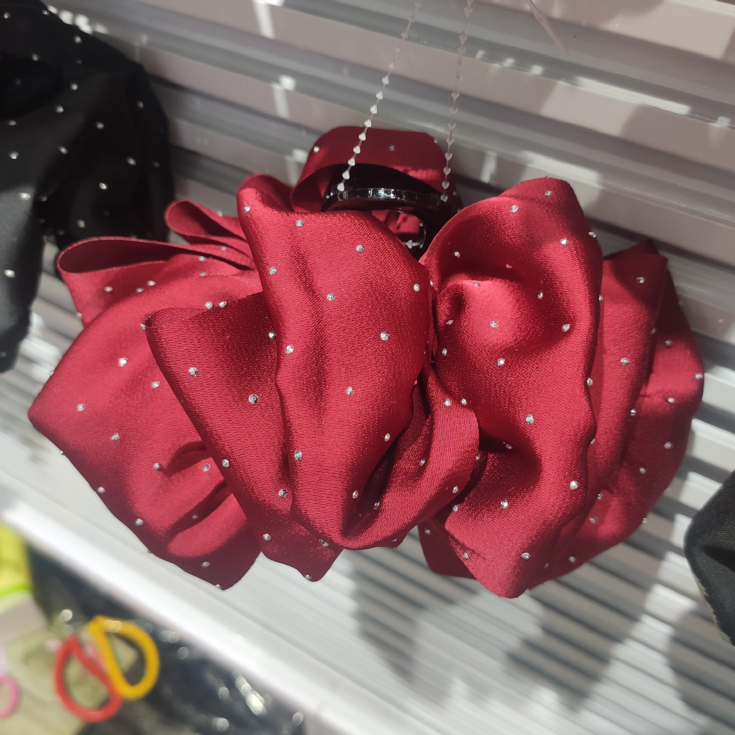 Real Shot Red Stick Diamond French Vintage Solid Color Satin Oversized Hair Grab Pin Hair Clip Back Head Headwear Professional Korean Hair Accessories Specification drawing