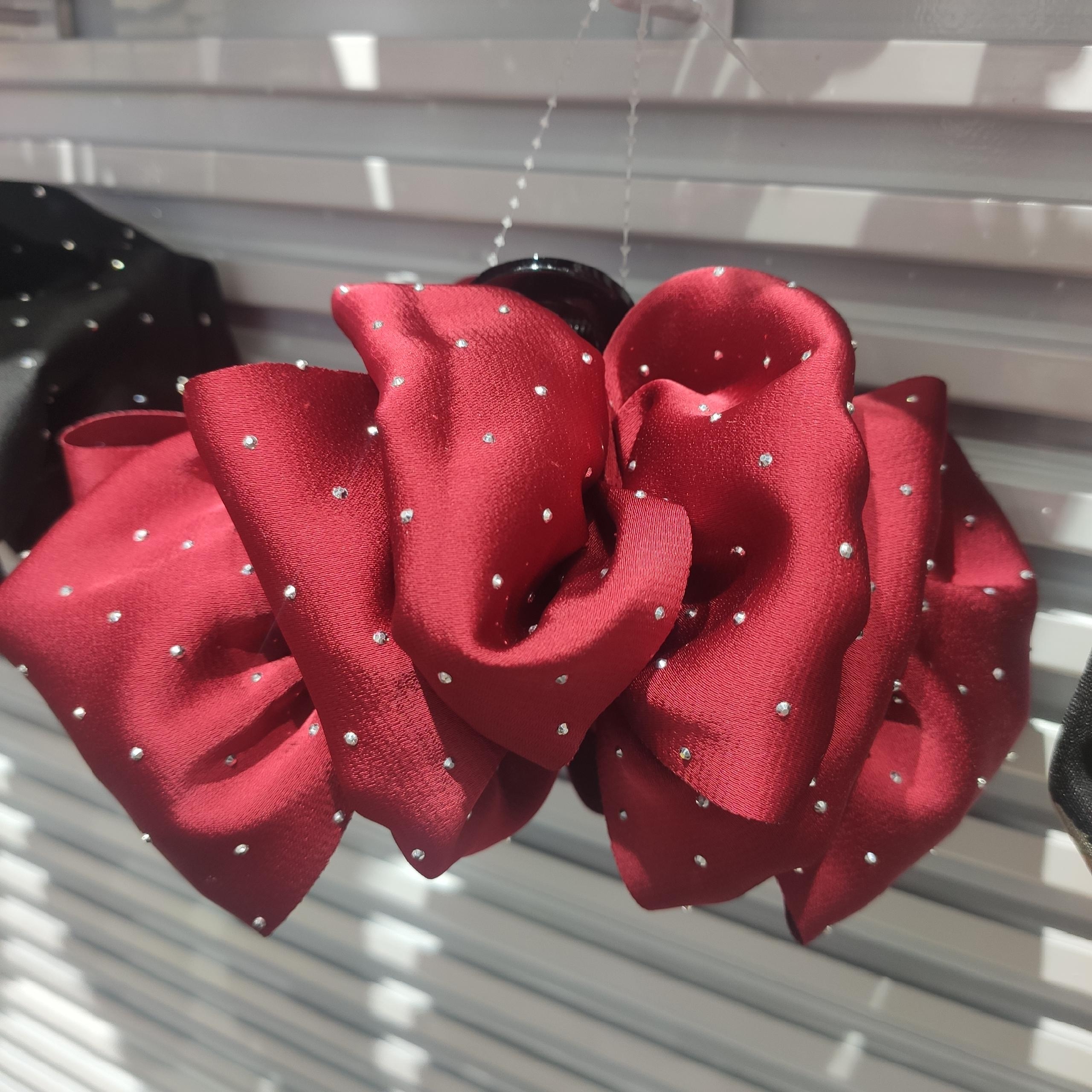 Real Shot Red Stick Diamond French Vintage Solid Color Satin Oversized Hair Grab Pin Hair Clip Back Head Headwear Professional Korean Hair Accessories Item Picture