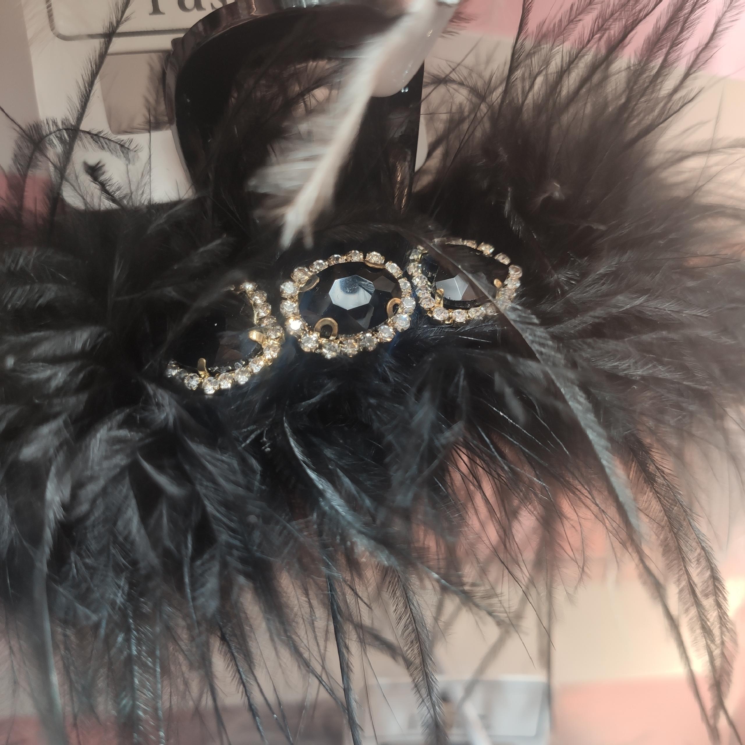 Live Black Rhinestone Ostrich Hair Grab Clip Shark Clip Ins Wind Headwear Hair Accessories Go With Everything Item Picture