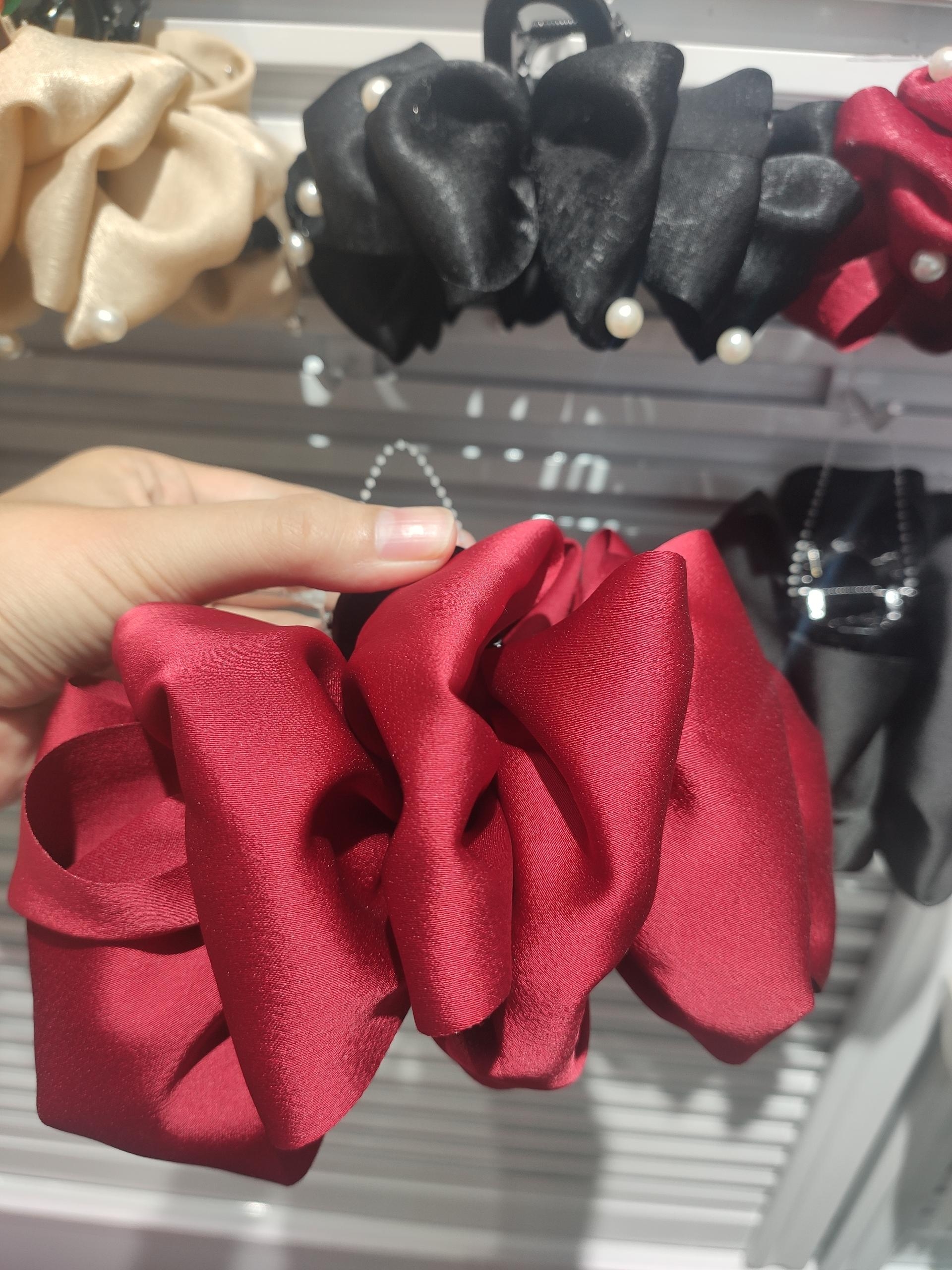Red French Vintage Solid Satin Oversized Hair Grab Pin Hair Clip Back Head Headwear Professional Korean Hair Accessories East
