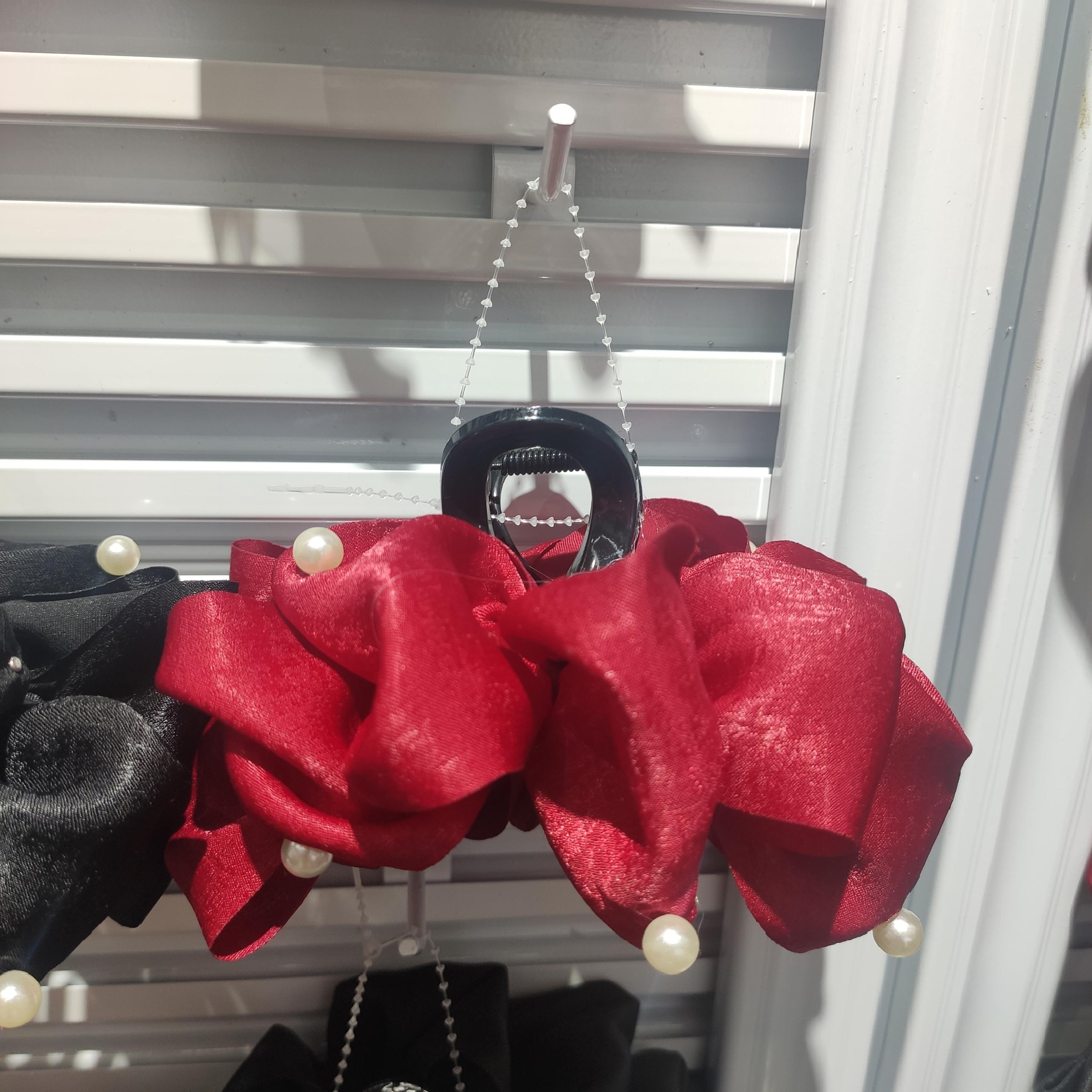 Real Shot Red Pearl French Vintage Solid Satin Oversized Hair Grab Pin Hair Clip Back Head Headdress Korean Hair Accessories