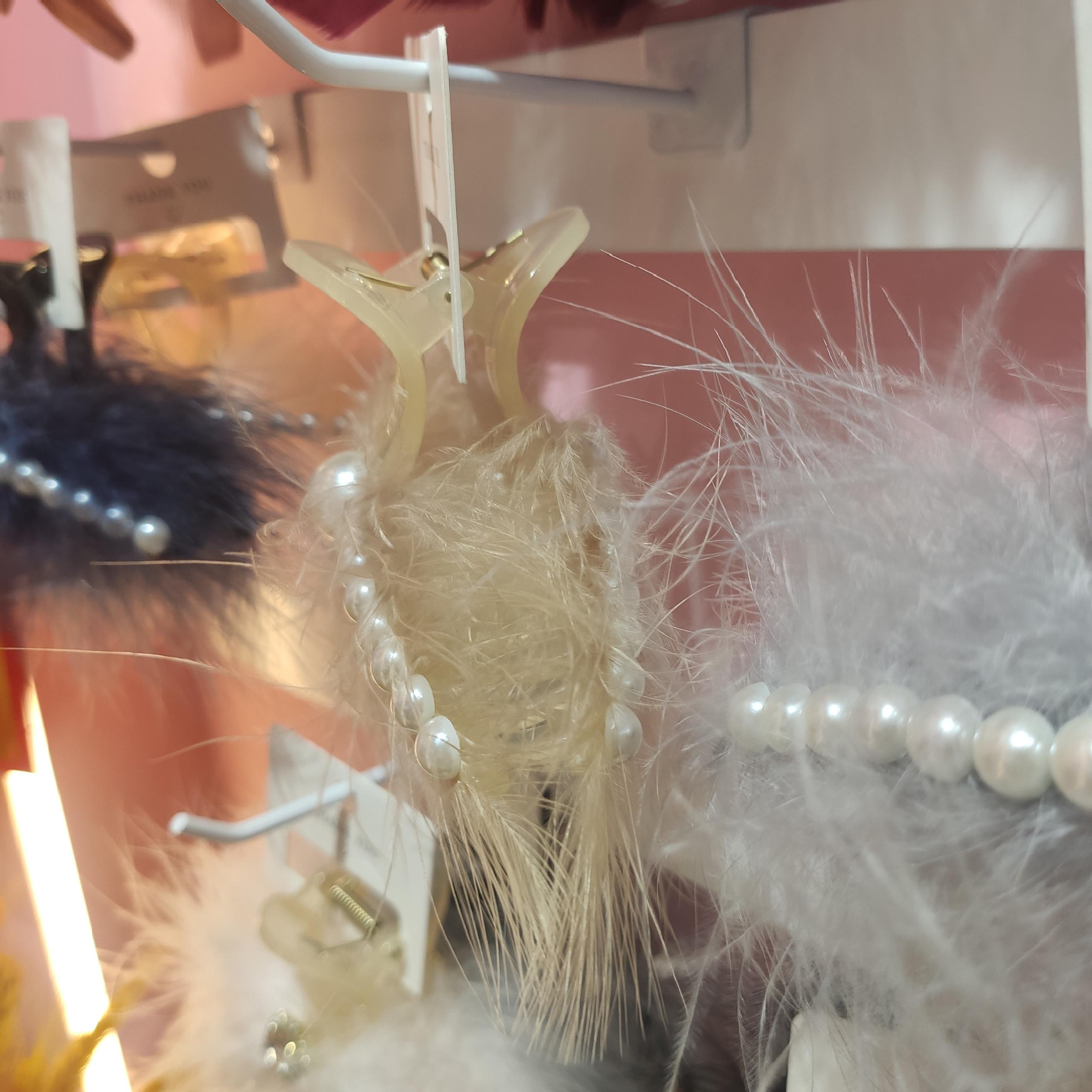 White Pearl Ostrich Hair Grab Clip Shark Clip Ins Wind Headwear Hair Accessories Specification drawing