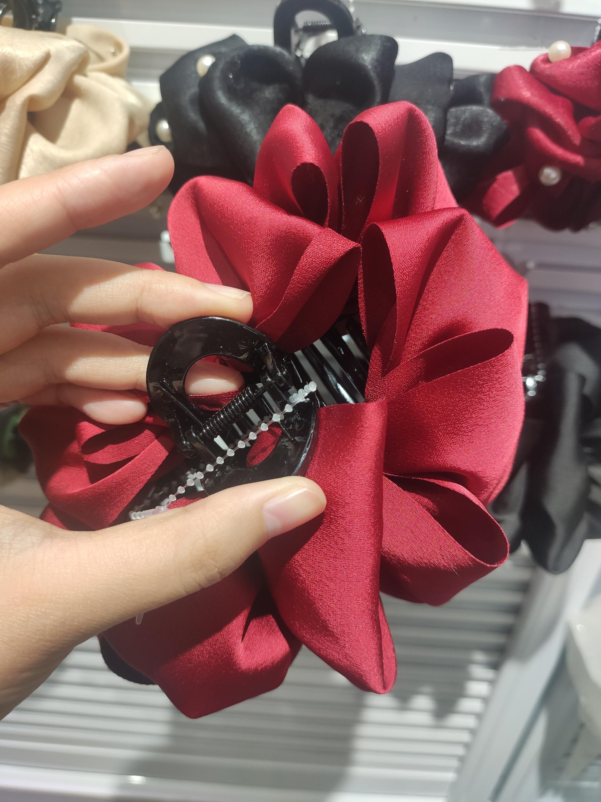 Red French Vintage Solid Satin Oversized Hair Grab Pin Hair Clip Back Head Headwear Professional Korean Hair Accessories East details Picture