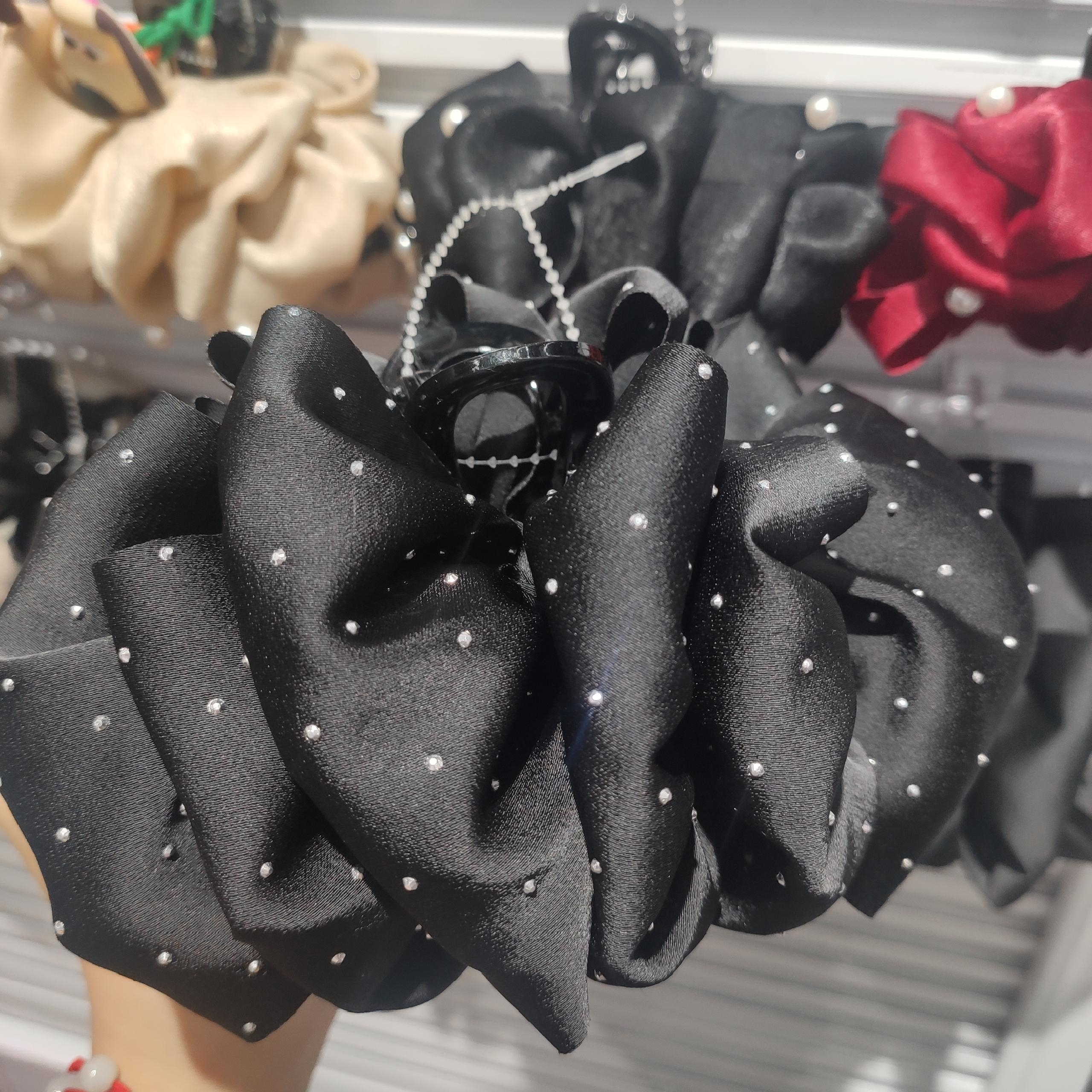 Real Black Stick Diamond French Vintage Solid Satin Oversized Hair Grab Clip Hair Clip Back Head Headwear Professional Korean Hair Accessories details Picture