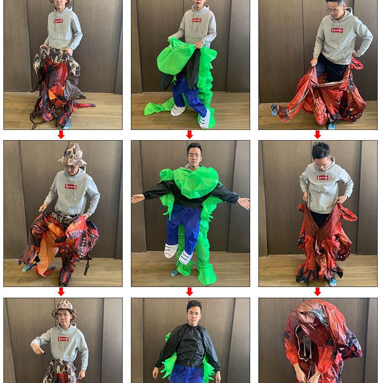 万圣节恐龙儿童充气服骑恐龙坐骑裤子搞怪玩具迅猛龙成人儿童表演服详情11
