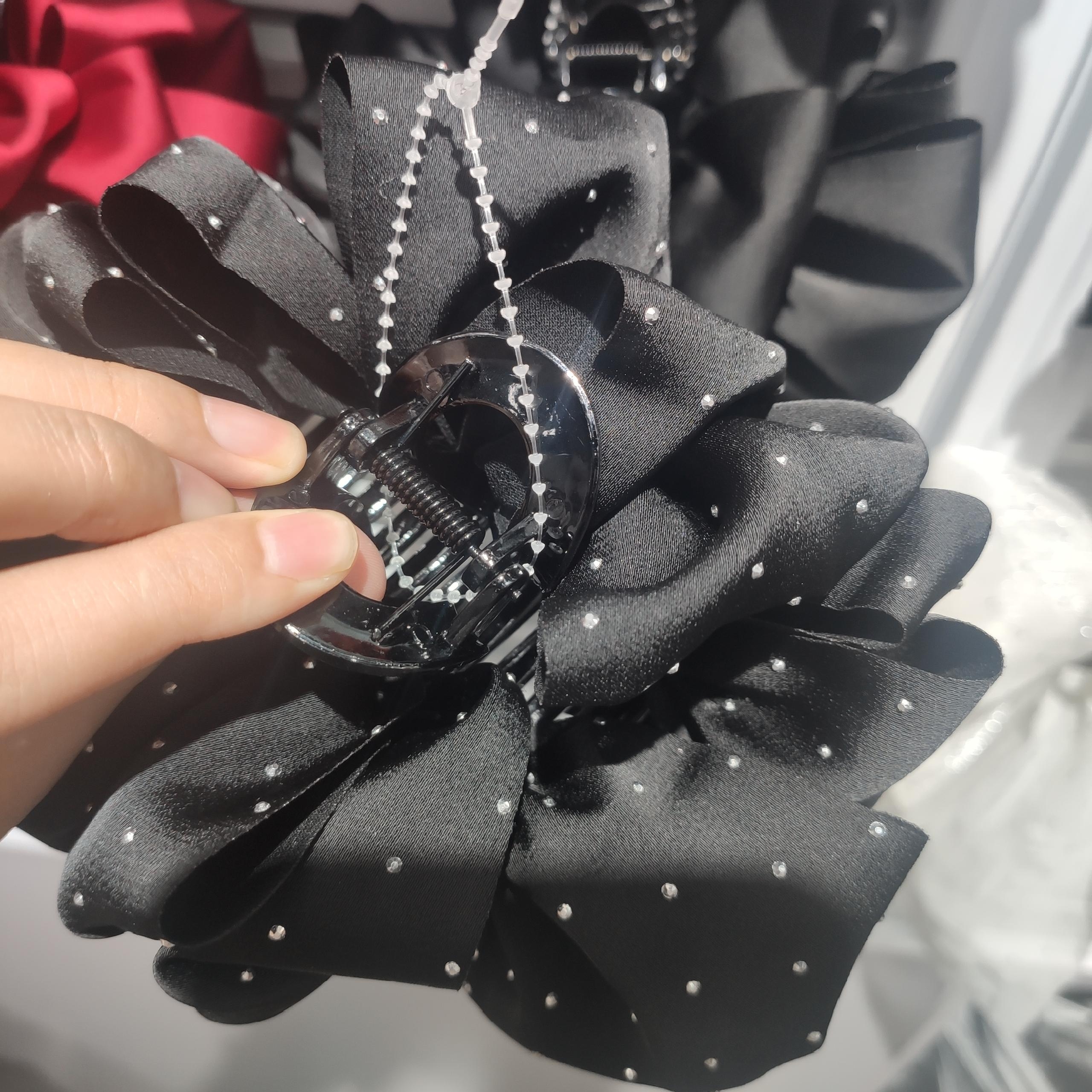 Real Black Stick Diamond French Vintage Solid Satin Oversized Hair Grab Clip Hair Clip Back Head Headwear Professional Korean Hair Accessories Specification drawing