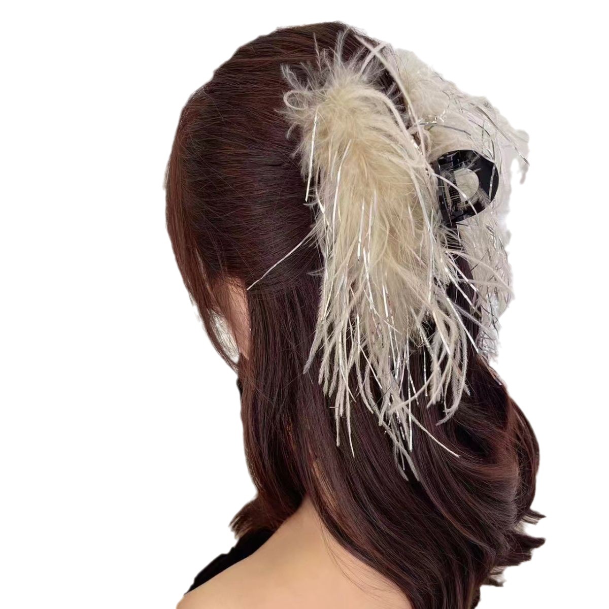 Apricot Color Pure Wind Ostrich Hair Grab! Super Fairy Temperament Net Red Back Head Shark Clip Hair All Matching Hair Clip Item Picture