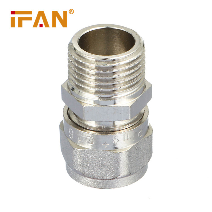IFAN 铝塑管卡套 水管接头 电镀全铜接头 4分6分 外丝直接 卡套式铜接头 S18*1/210M