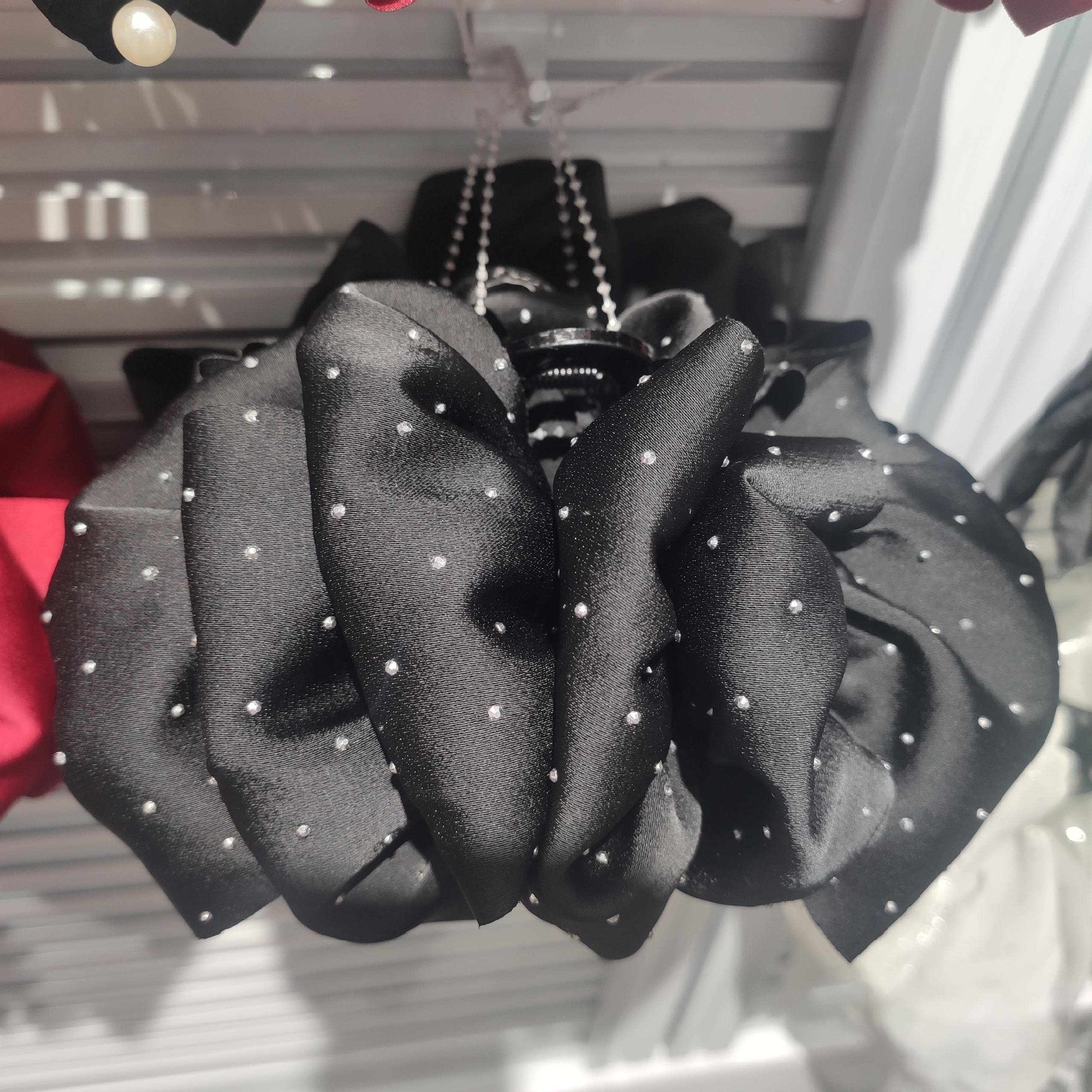 Real Black Stick Diamond French Vintage Solid Satin Oversized Hair Grab Clip Hair Clip Back Head Headwear Professional Korean Hair Accessories