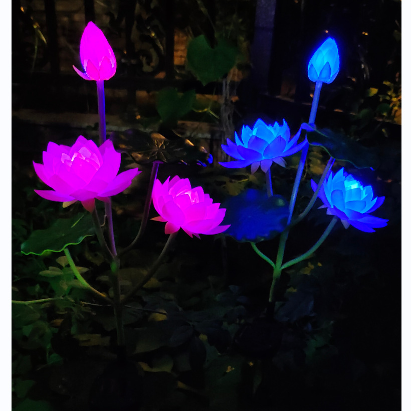 太阳能彩色变色荷花灯 led地插荷花莲花灯装饰草坪灯3led仿真花灯