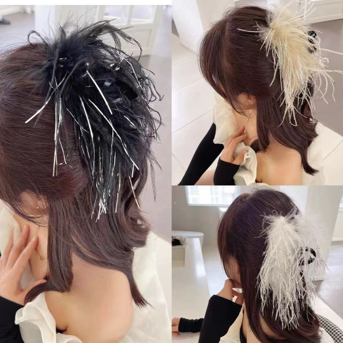 Apricot Color Pure Wind Ostrich Hair Grab! Super Fairy Temperament Net Red Back Head Shark Clip Hair All Matching Hair Clip details Picture