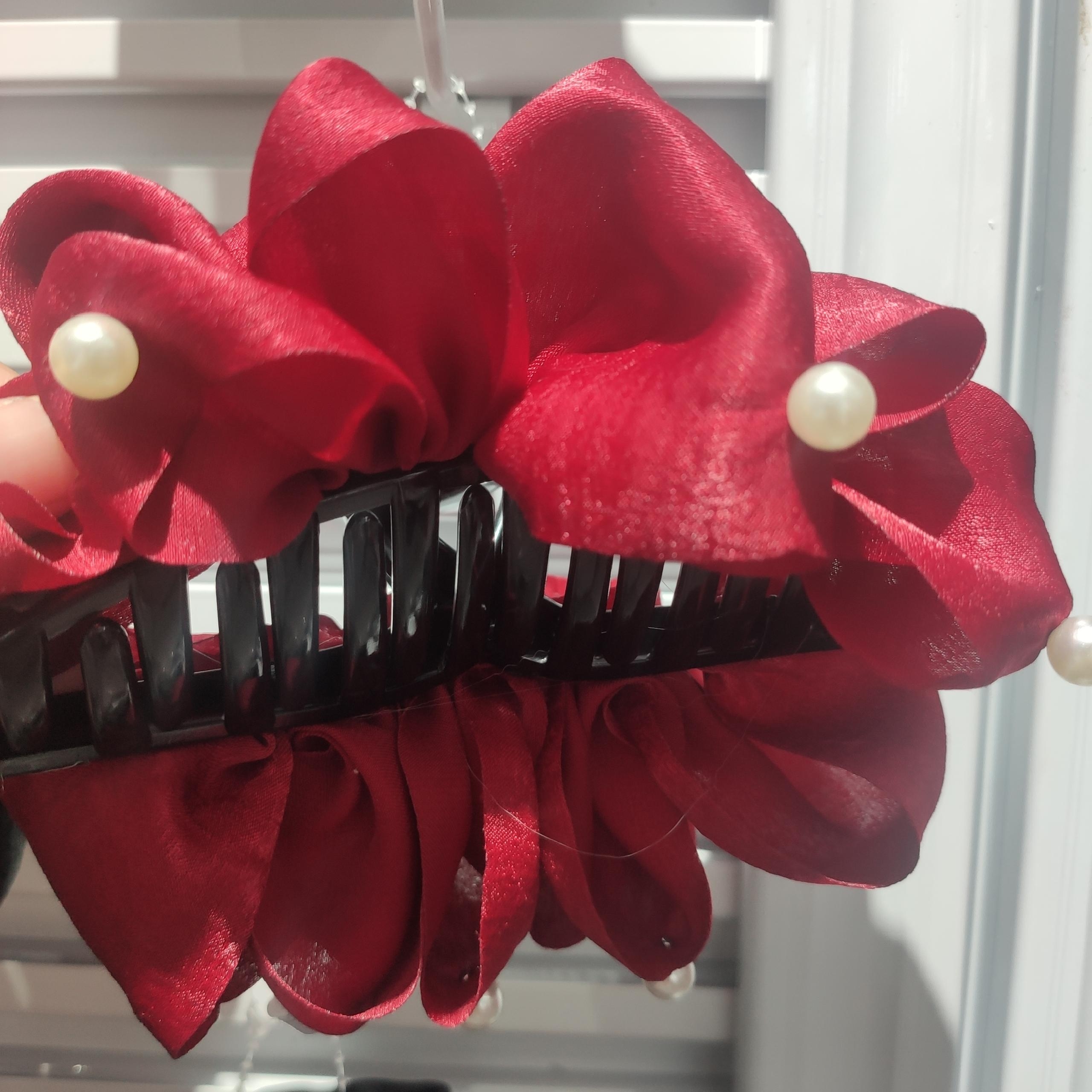 Real Shot Red Pearl French Vintage Solid Satin Oversized Hair Grab Pin Hair Clip Back Head Headdress Korean Hair Accessories details Picture