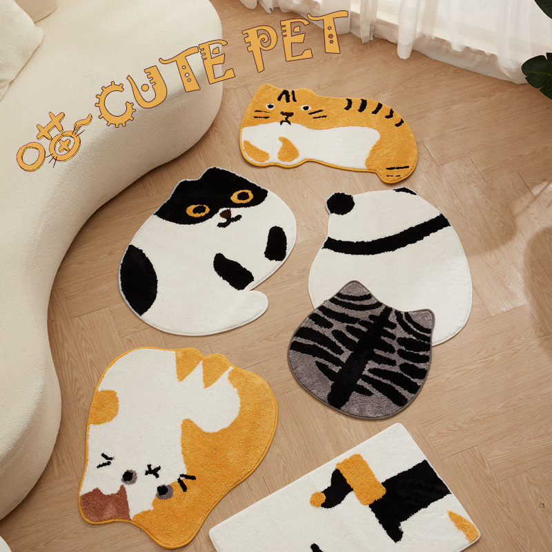 Cute Cartoon Plush Cat Floor Mat Bathroom Door Absorbent Non-Slip Mat Household Toilet Toilet Carpet