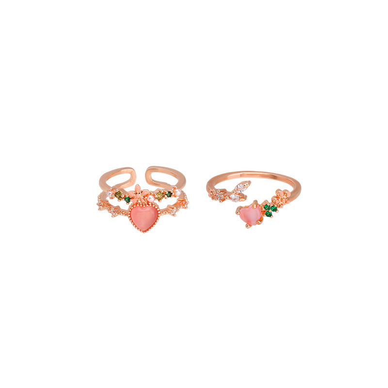 Double-layer heart-shaped zircon open ring, a sweet design for women, with a niche and high-end feel. It's a popular adjustable ring for index fingers Item Picture