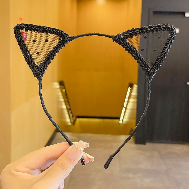Simple Black Animal Ear Headband Lace Lace Sexy Cat Headband Hair Bundle Go Out Everything Headband Hair Clip