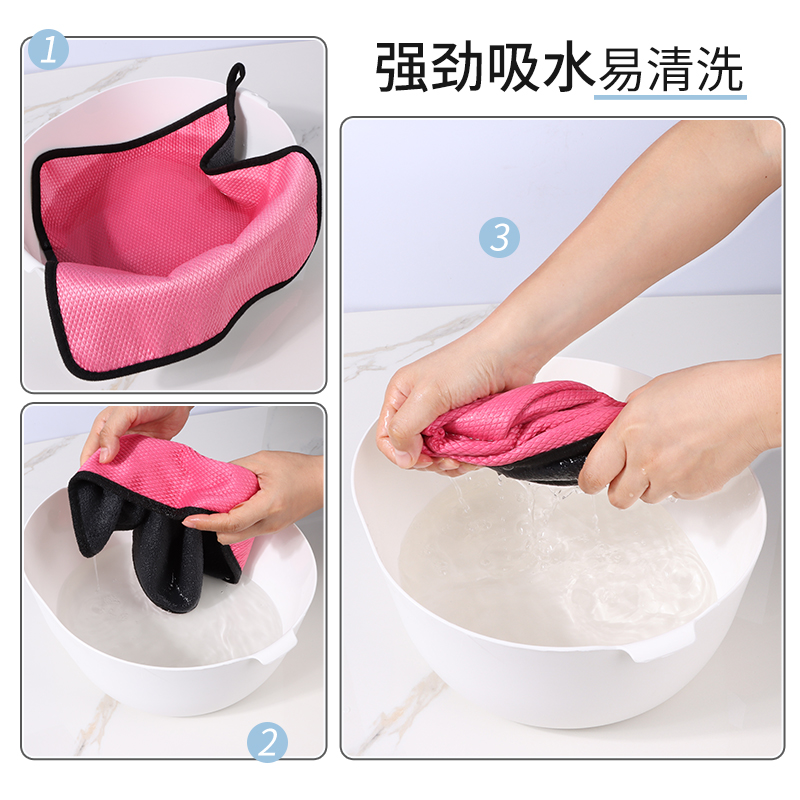 Coral velvet fish scale cloth double-sided rag towel Car wash rag square towel Kitchen rag absorbent strong strap lanyard wipe hands Application Scenario