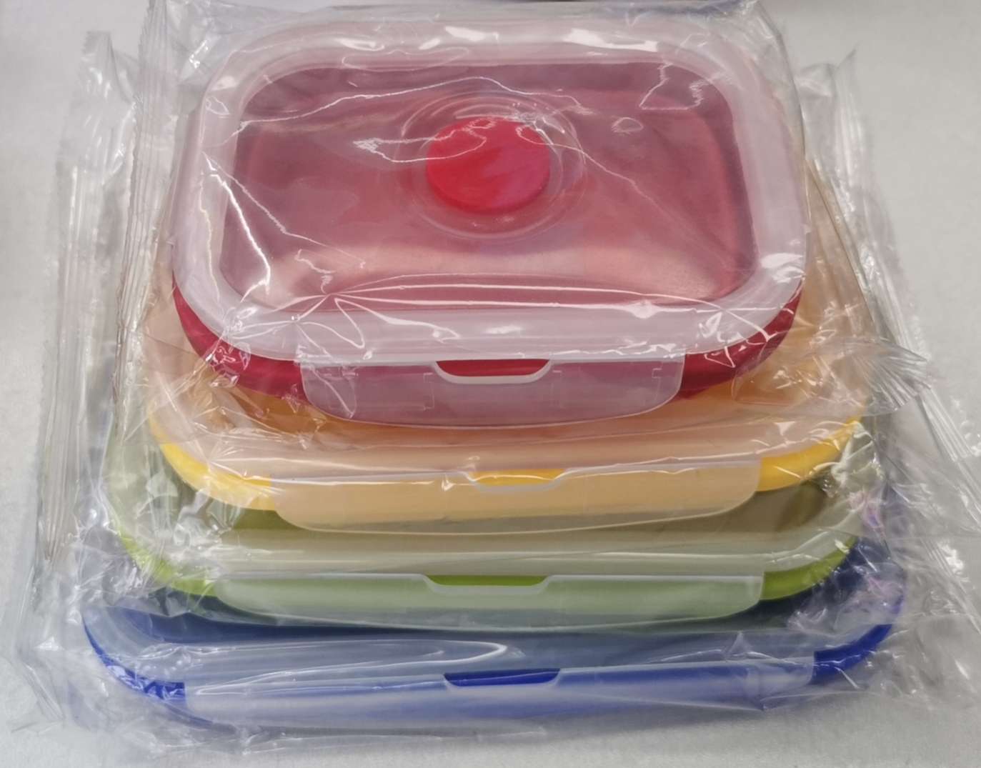彩虹色硅胶饭盒四件套可折叠保鲜盒详情图4