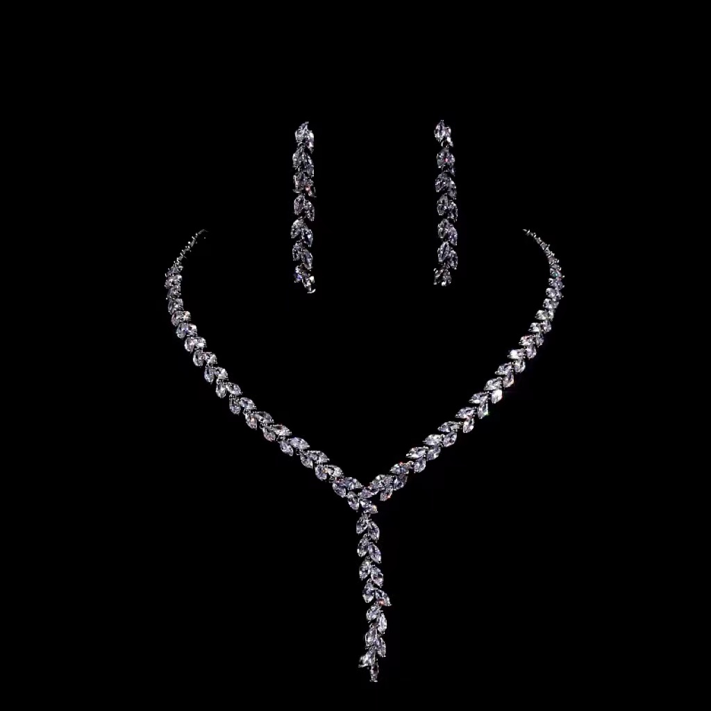 Classic zircon necklace earrings set, simple bride accessories, wedding dress evening gown accessories, wedding banquet jewelry