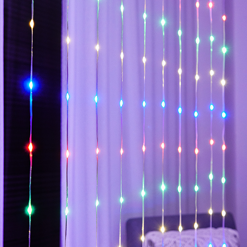 LED流水瀑布灯皮线灯灯串 圣诞节户外防水太阳能遥控窗帘装饰彩灯图