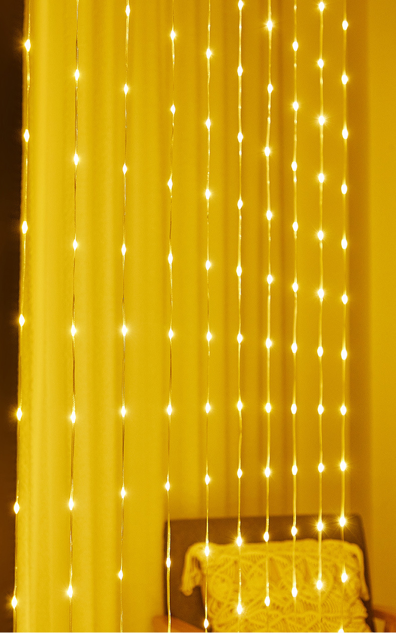 LED流水瀑布灯皮线灯灯串 圣诞节户外防水太阳能遥控窗帘装饰彩灯详情2