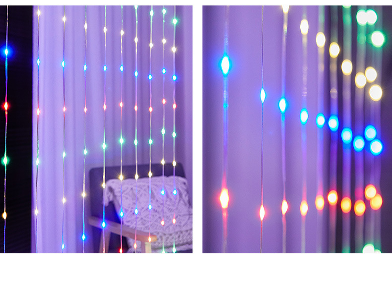 LED流水瀑布灯皮线灯灯串 圣诞节户外防水太阳能遥控窗帘装饰彩灯详情3