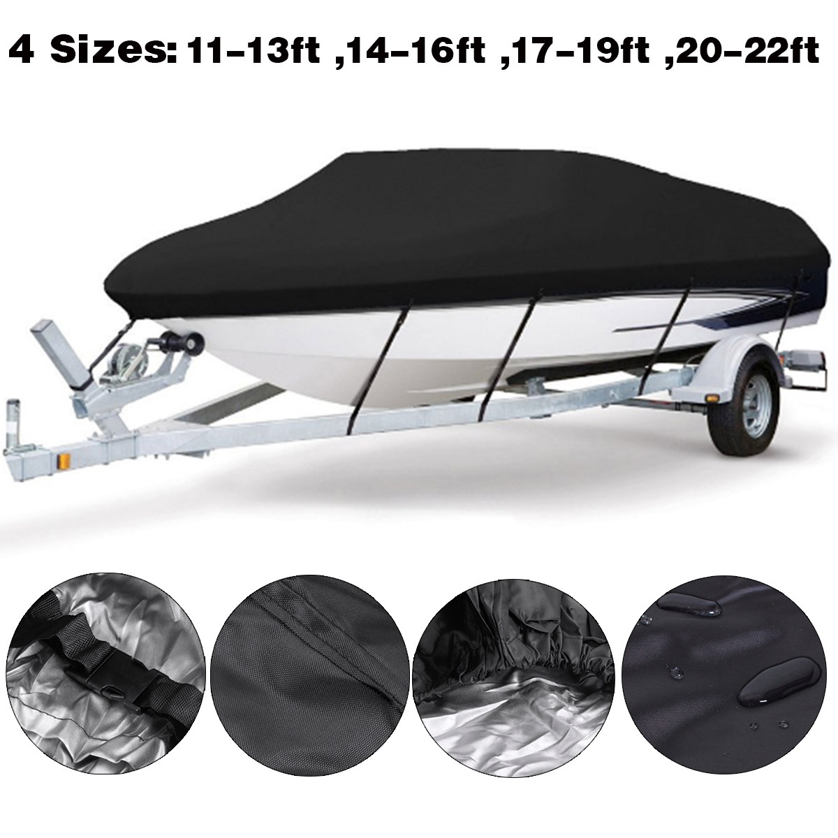 New 210D Oxford fabric waterproof boat cover, V-shaped square fishing boat cover for speedboat towing, rain and sun protection cover pic 6