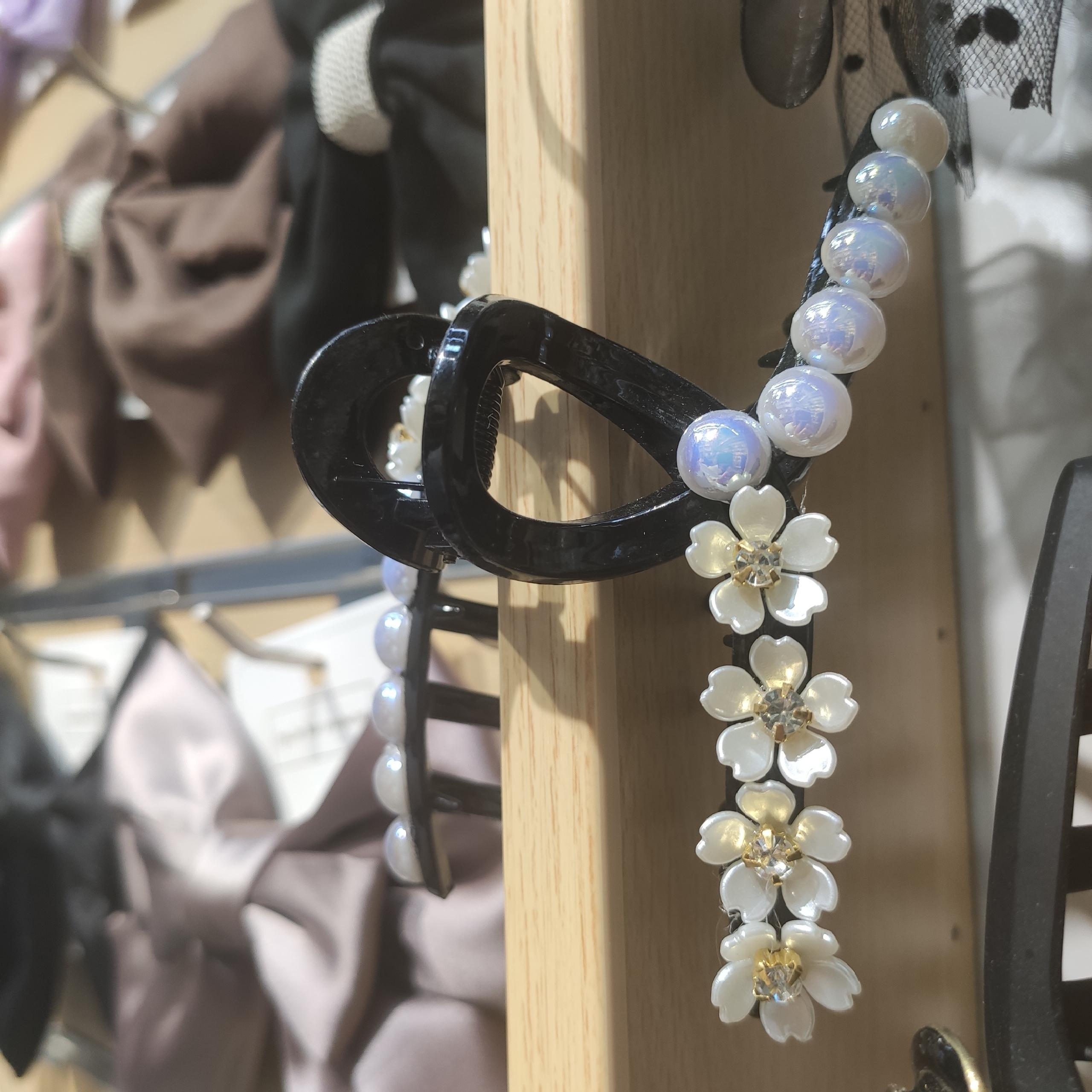 Real Shoot Original Double Sided Irregular Design Flower Pearl Shark Clip Hairpin Grab Clip Hair Accessories Specification drawing