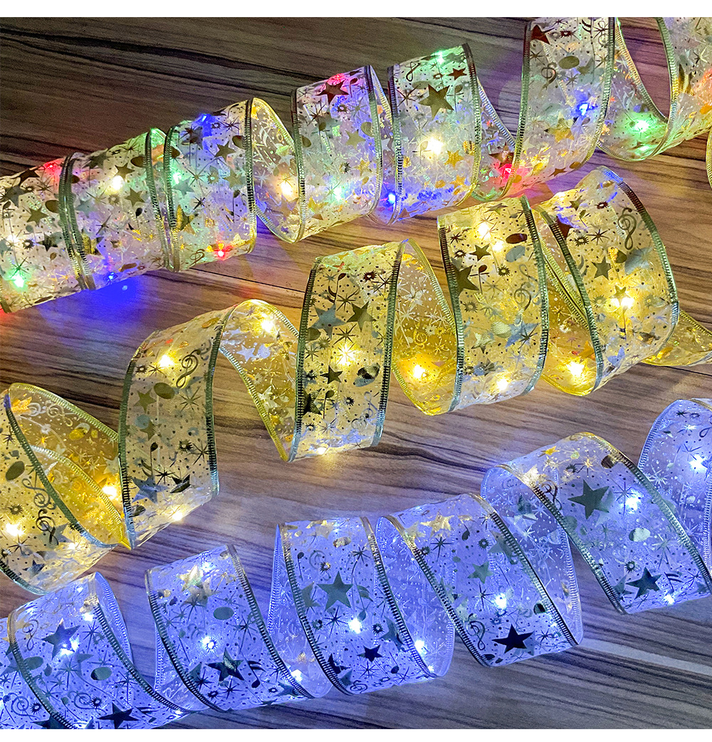 Ribbon light string Christmas tree decoration, golden ribbon string light, 4m40 light, copper wire led light strip pic 7
