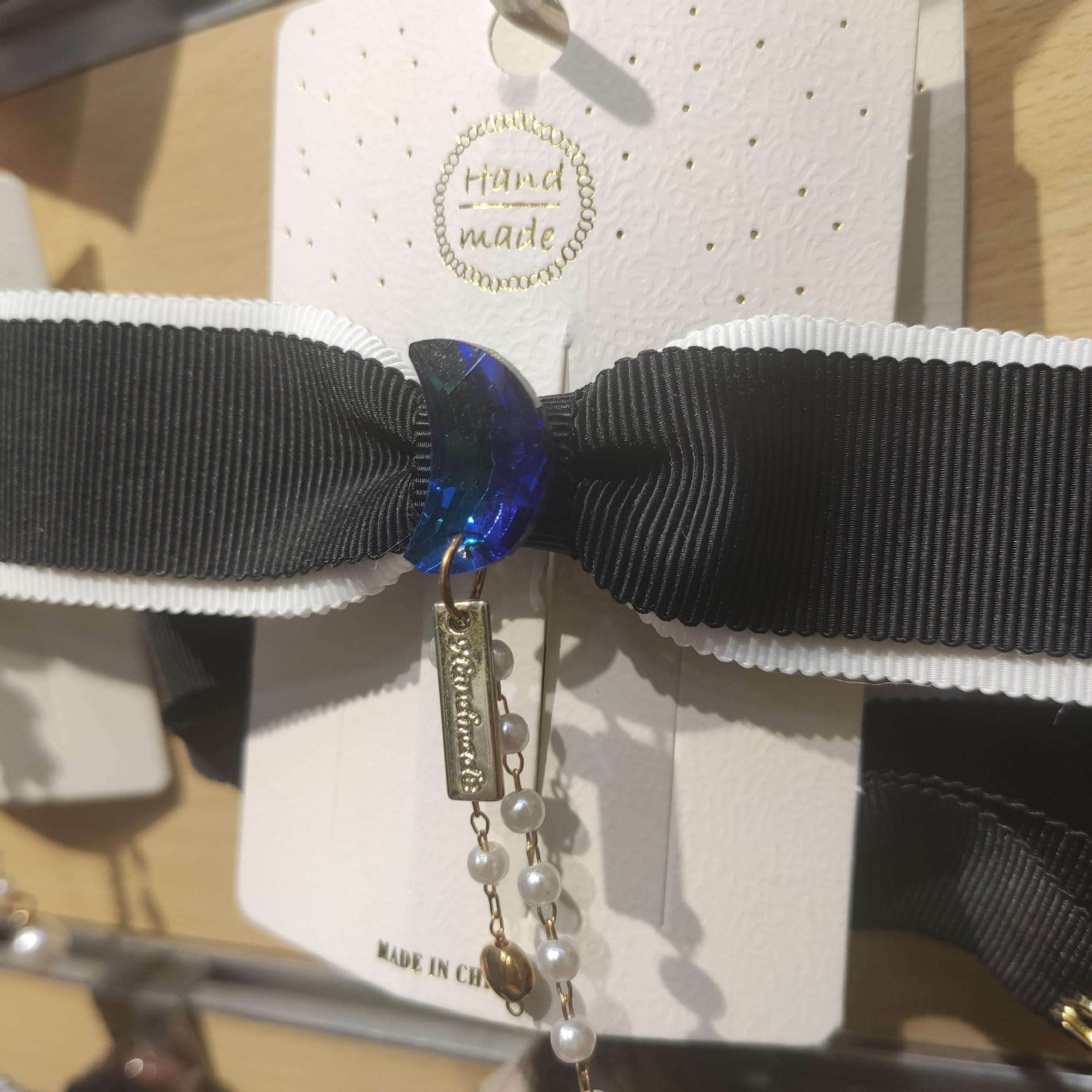 Real Blue Crystal Meniscus Pearl Hanging With White Border Black Bow Shark Clip Grab Clip Hair Tiara Specification drawing