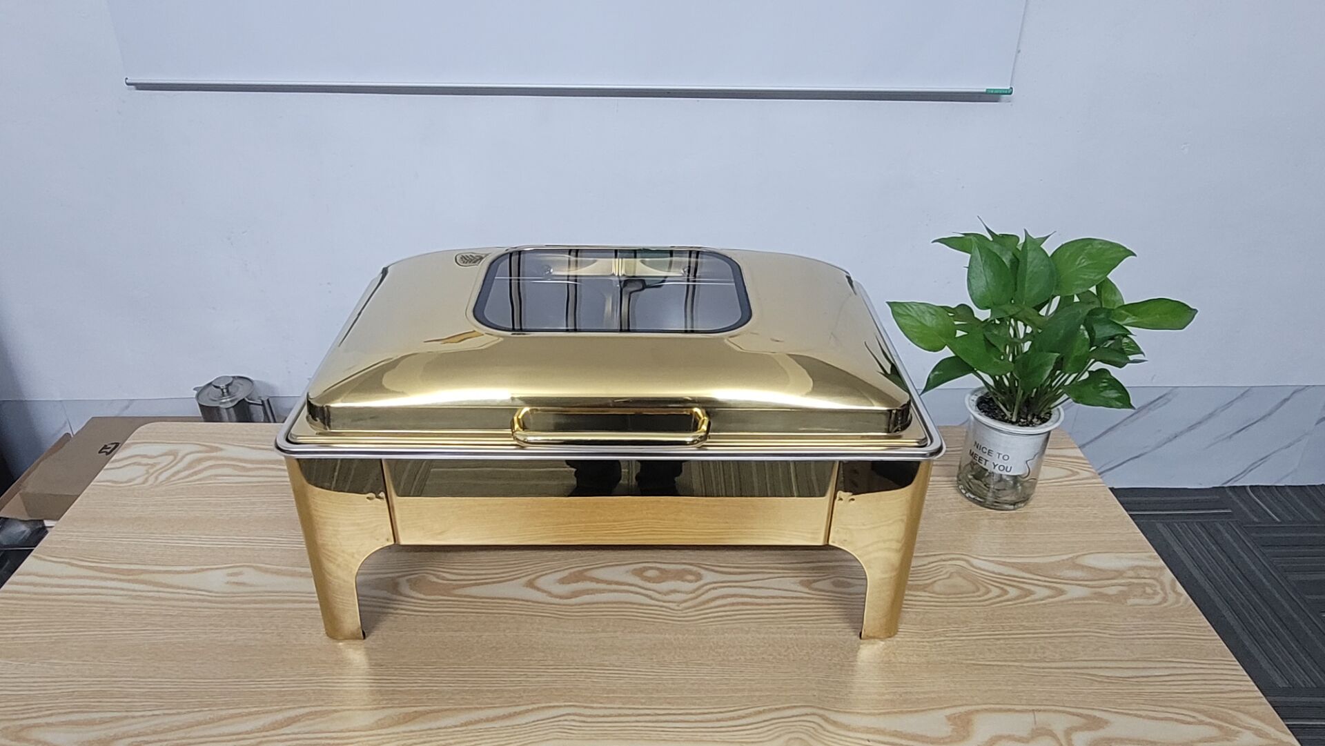 DF99008 Stainless Steel Visible buffet stove, Electric heating buffet stove, hotel insulation stove, hydraulic breakfast insulation golden meal stove, DF trading house Specification image