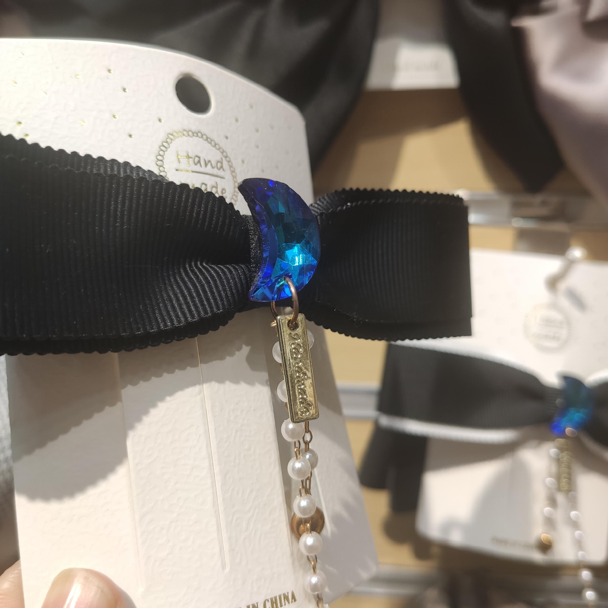 Real Blue Crystal Meniscus Pearl Pendant Black Bow Shark Clip Grab Clip Hair Tiara Specification drawing